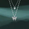 1pc Double Layer Butterfly Necklace Alloy Necklace "Forever Connected" Double Butterfly Memorial Necklace