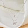 1pc Double Layer Butterfly Necklace Alloy Necklace-3 "Forever Connected" Double Butterfly Memorial Necklace