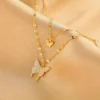 1pc Double Layer Butterfly Necklace Alloy Necklace-5 "Forever Connected" Double Butterfly Memorial Necklace