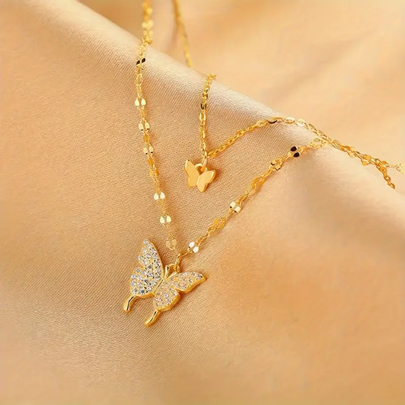1pc Double Layer Butterfly Necklace Alloy Necklace-5 "Forever Connected" Double Butterfly Memorial Necklace