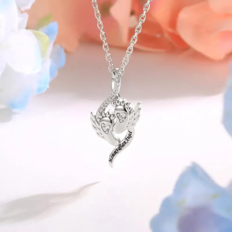 "Mommy of an Angel" Memorial Footprint Necklace